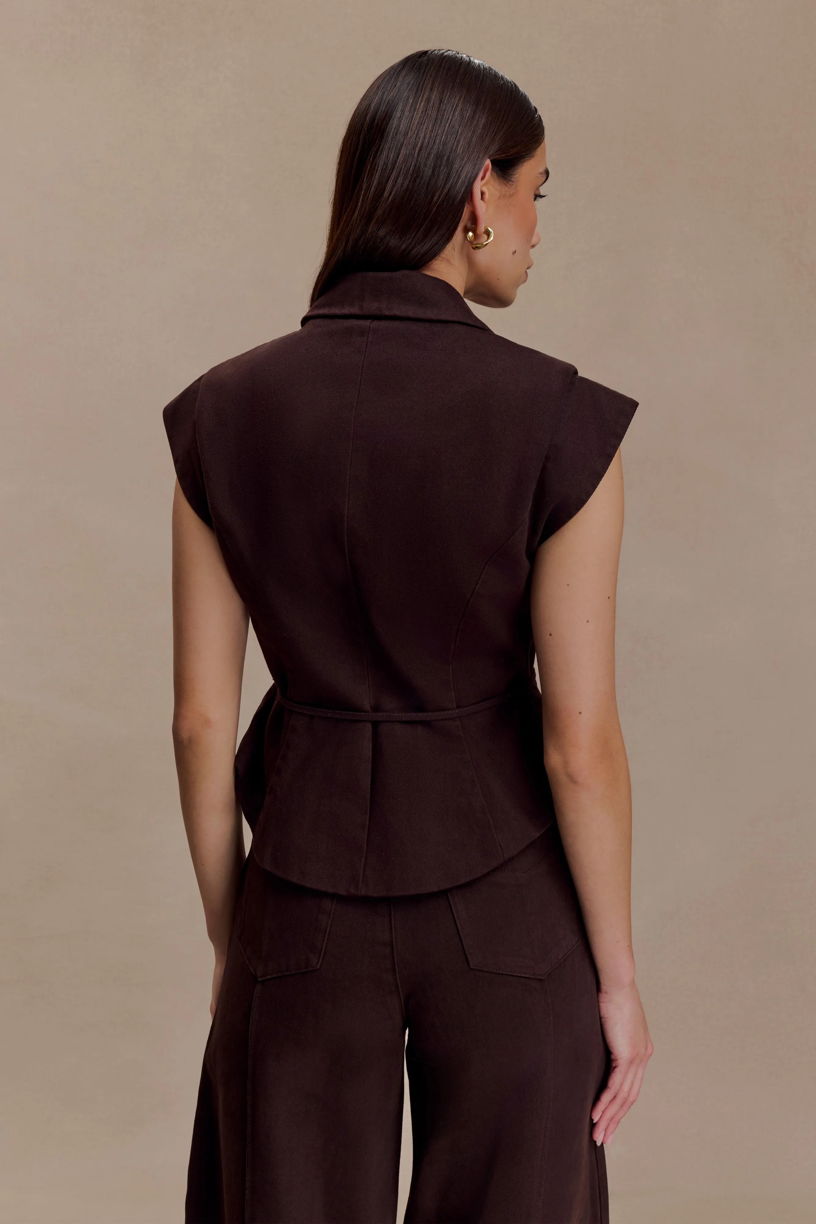 Charley Structured Tie Denim Top - Chocolate OrganicCottonBlend Winter Hoodie