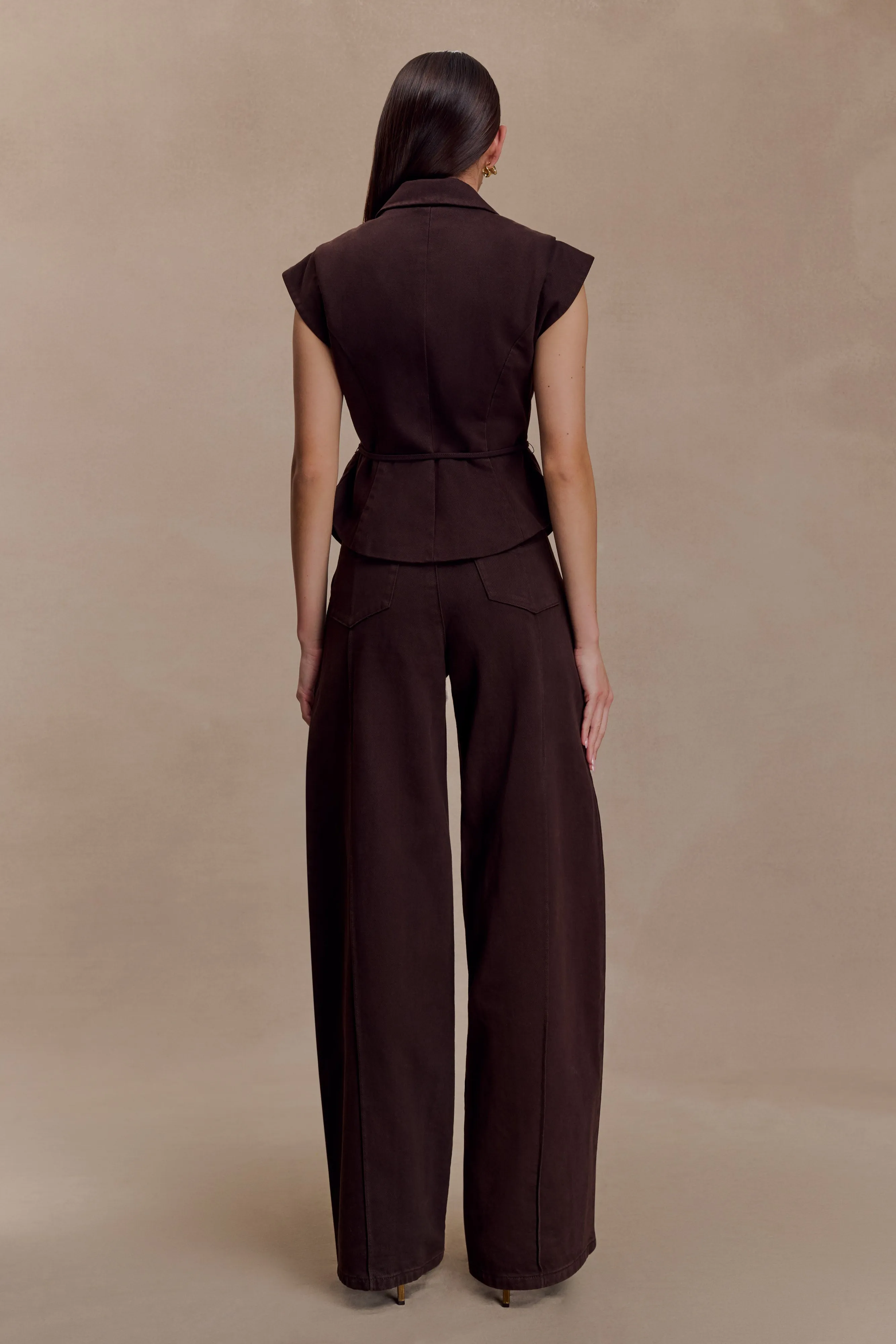 Charley Structured Tie Denim Top - Chocolate Non Slip Shoulder Seams MultiFunctionalDesign