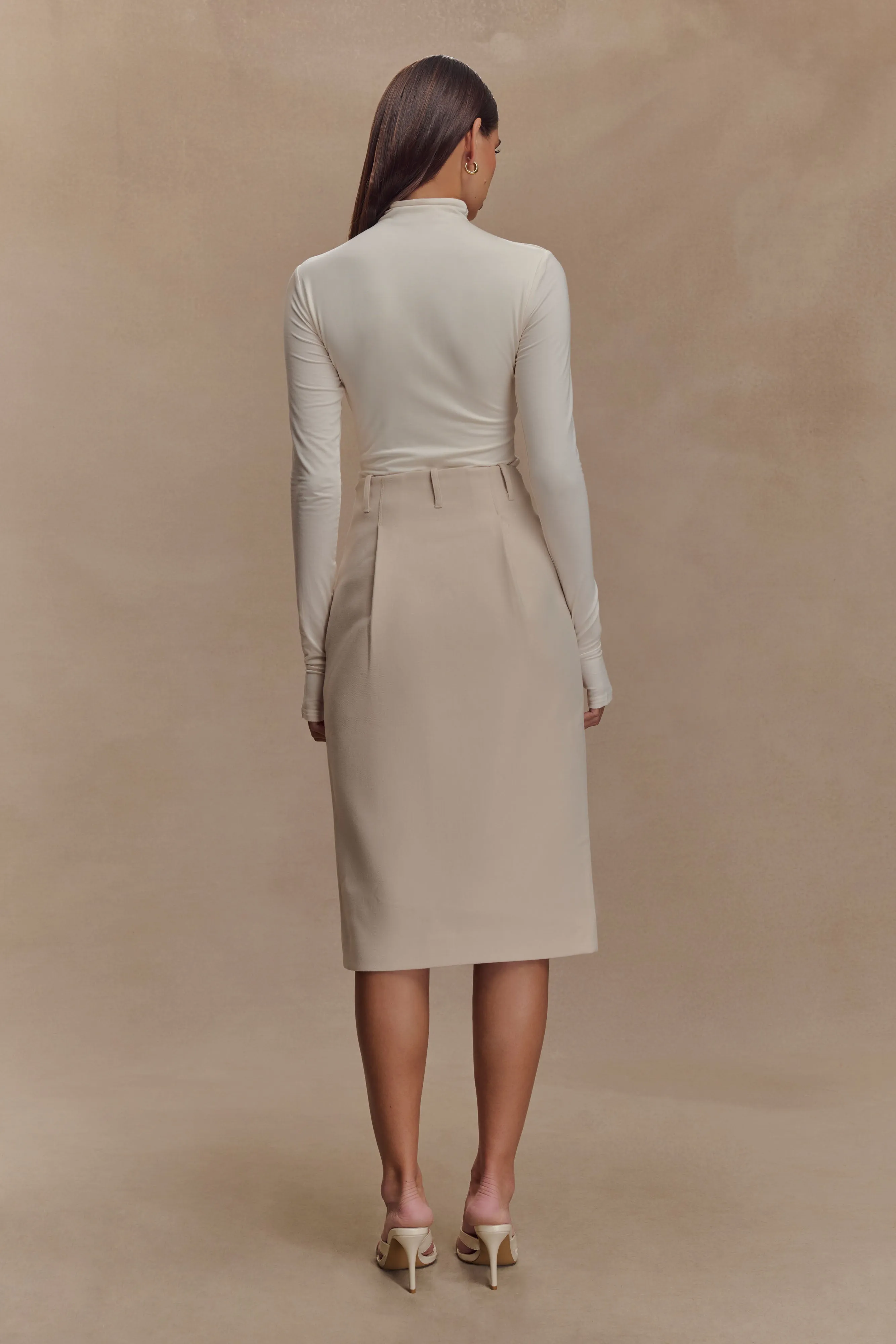 Dynamic Motion Vera Suiting Split Front Midi Skirt - Ivory Stone
