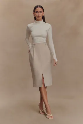 Roomy Shape Athletic Flex Wear Vera Suiting Split Front Midi Skirt - Ivory Stone
