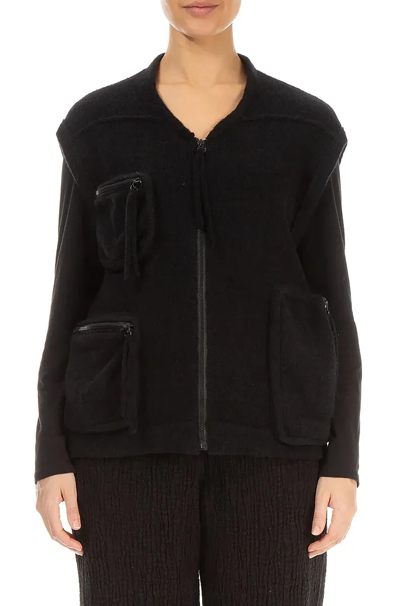 Three Pockets Black Wool Gilet AntiStatic Lining