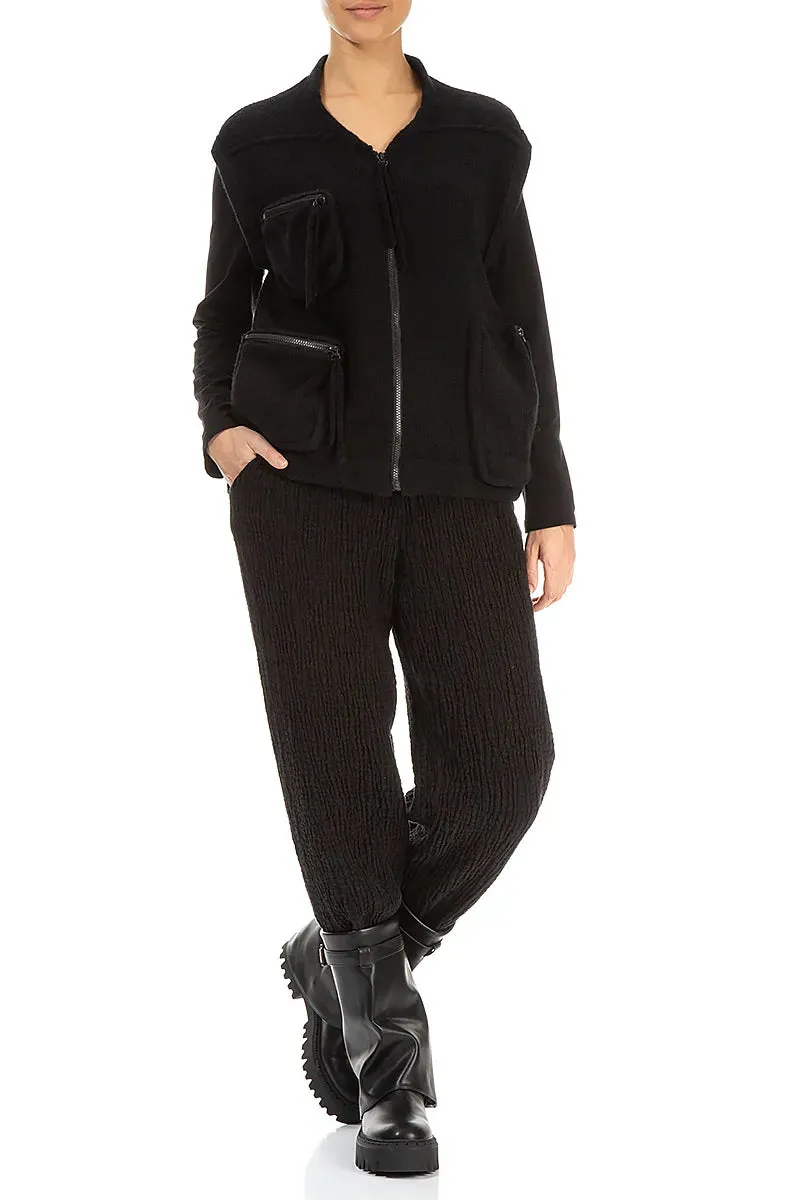 High Visibility Trims Three Pockets Black Wool Gilet