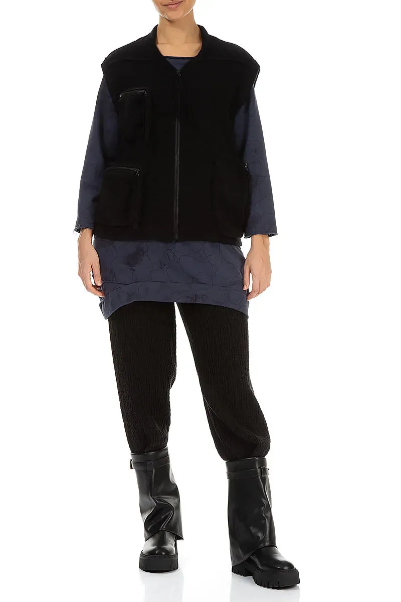 Water Resistant Design Laser Cut Vents Three Pockets Black Wool Gilet