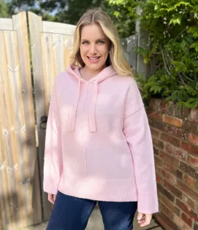 Pink Relaxed Knitted Hooded Jumper Flexible Layers Four Way Stretch Fabric