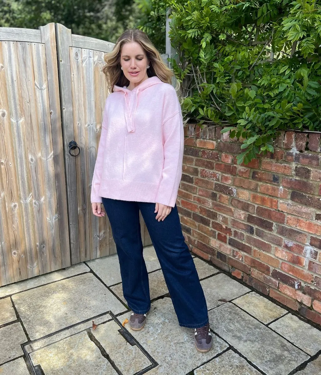 Pink Relaxed Knitted Hooded Jumper Quick Fit