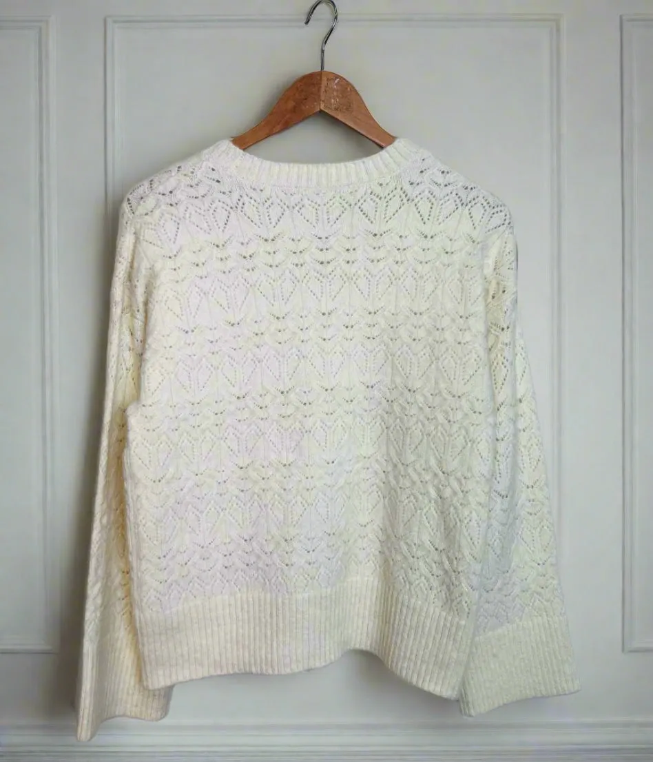 Sleek Fit Luxury Knit Ivory Crochet knit Wool Blend Jumper