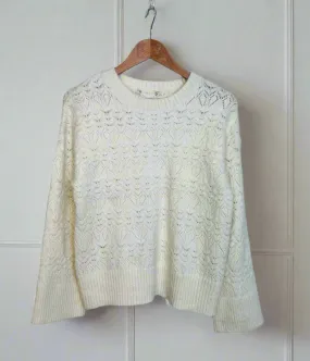 Ivory Crochet knit Wool Blend Jumper Chill Vibes Warm And Comfortable