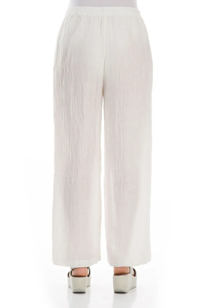 Tight Fit Straight Crinkled Off White Trousers