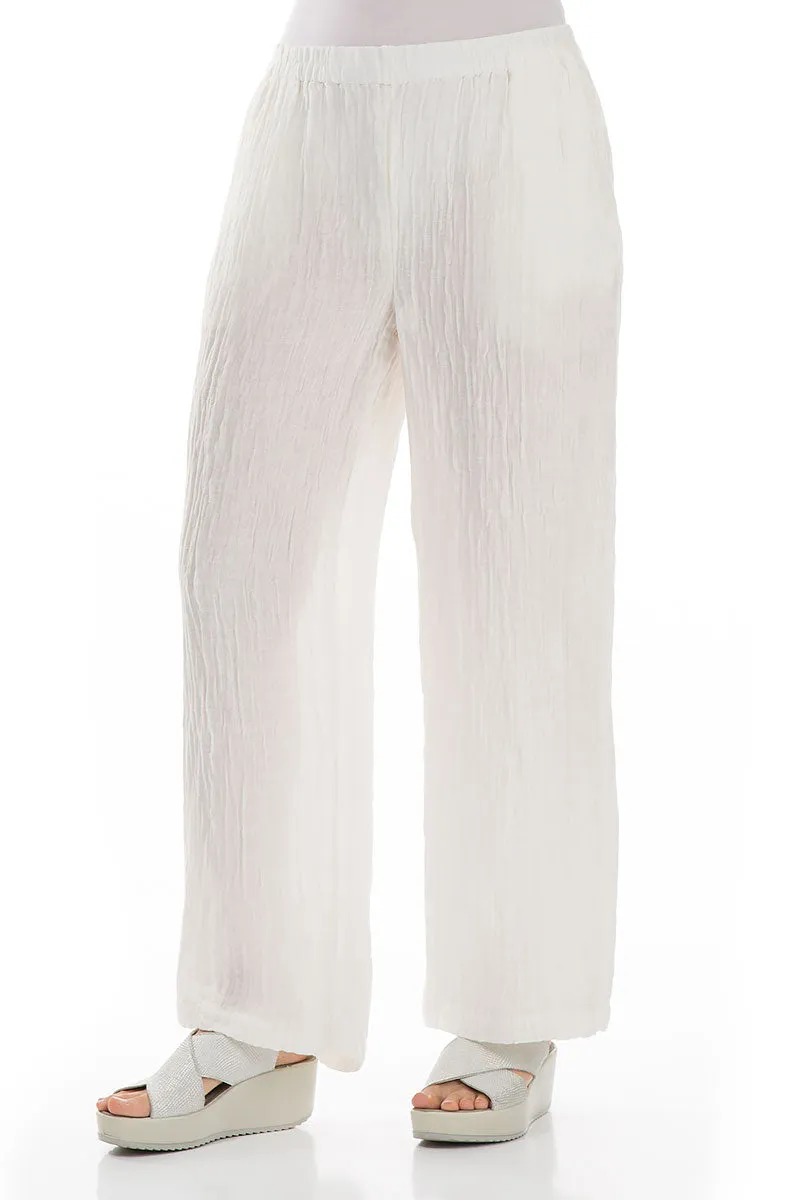 luxe feel Printed design Straight Crinkled Off White Trousers
