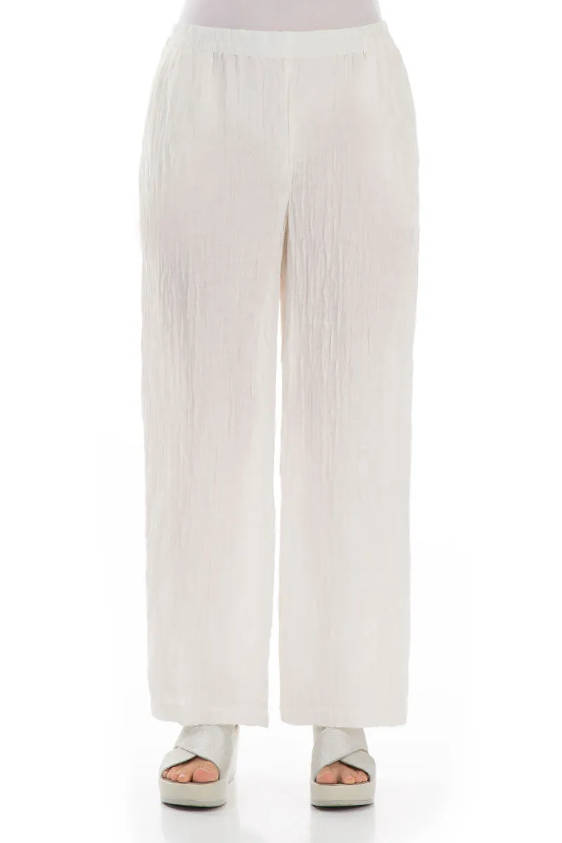 Straight Crinkled Off White Trousers Hidden pockets