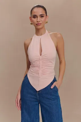 Linda Slinky Ruched Halter Top - Pale Pink Contemporary Cut