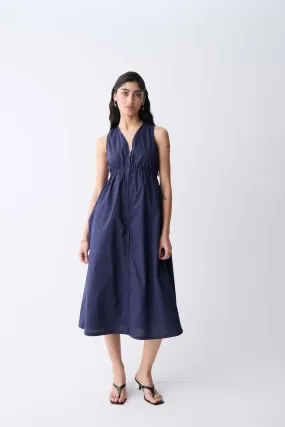 Maximalist-Trend Mesh-Sleeve NAVY ZIP DRESS