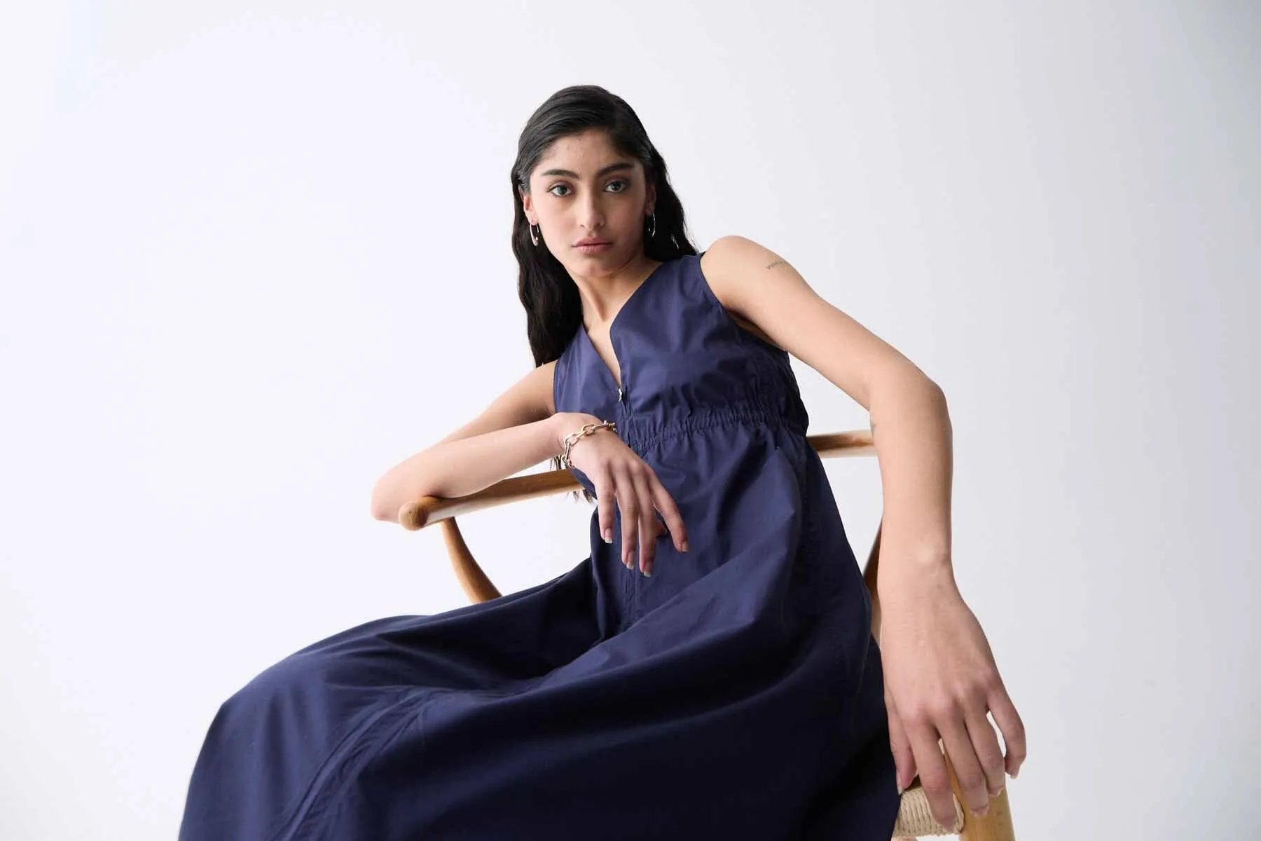 NAVY ZIP DRESS Smooth Texture Fall Silhouette
