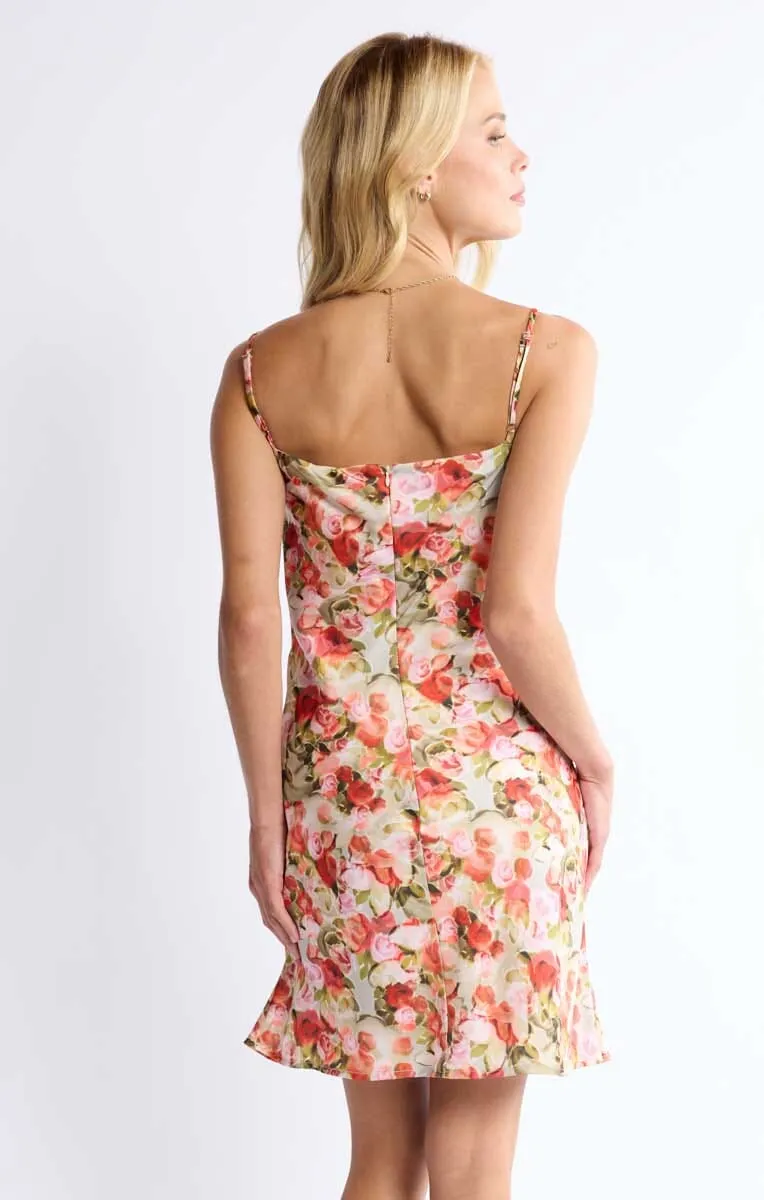 Versatile Look FLORAL COWL NECK MINI DRESS