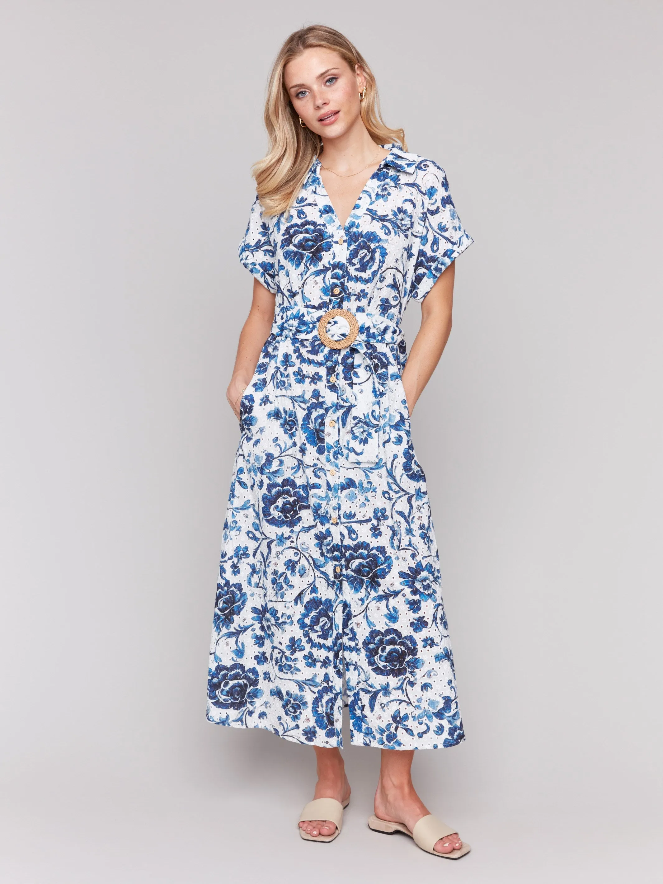 Layerable Piece Floral Print Cotton Maxi Dress - Delphinium