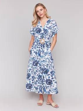 Layerable Piece Floral Print Cotton Maxi Dress - Delphinium