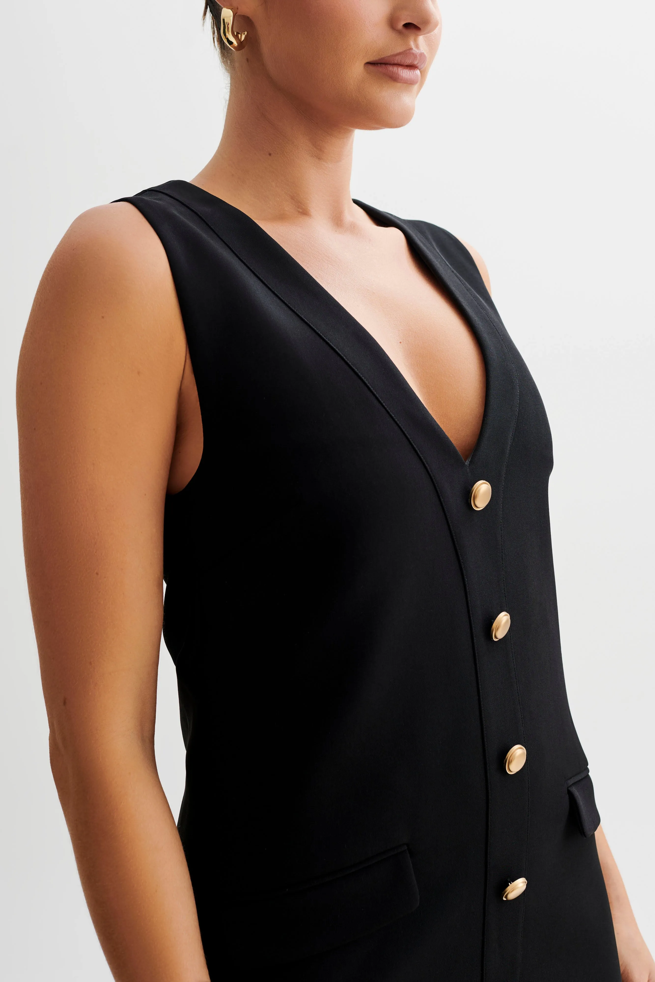 Skin-friendly Florentina Sleeveless Suiting Mini Dress - Black