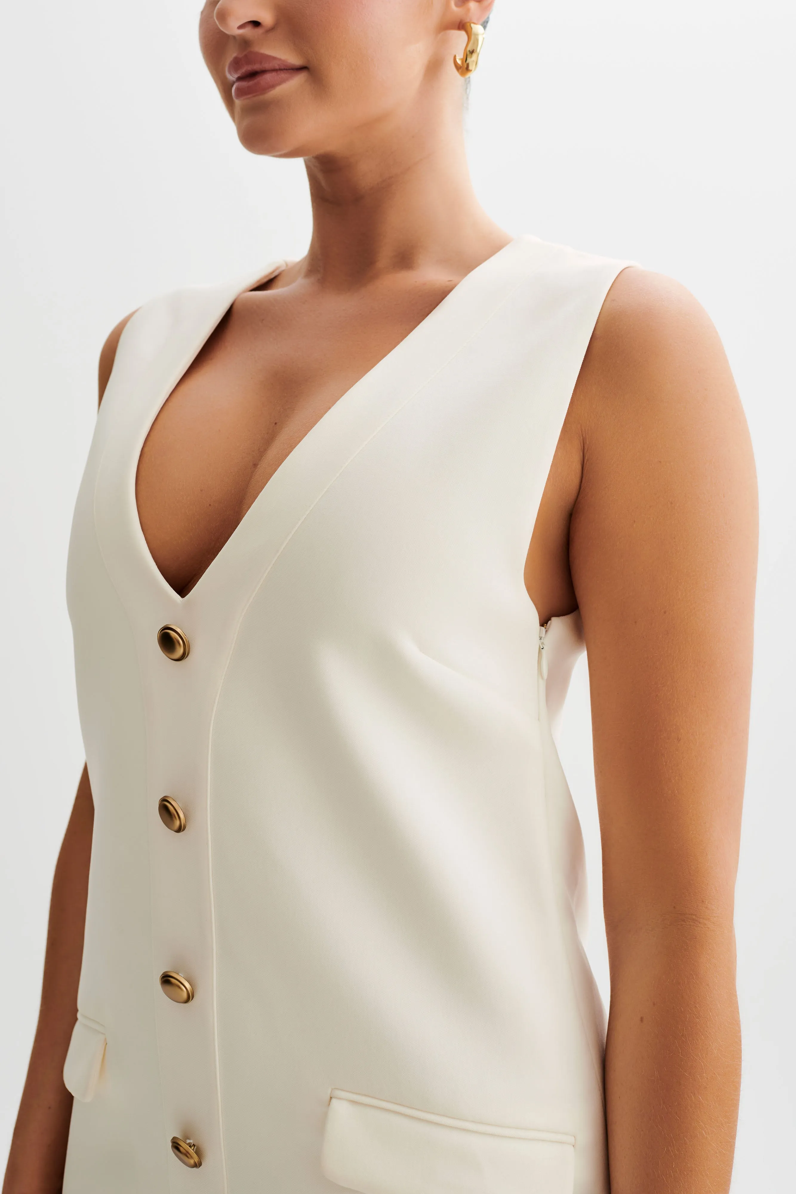 Weekend Fresh Spring Mood Florentina Sleeveless Suiting Mini Dress - Ivory