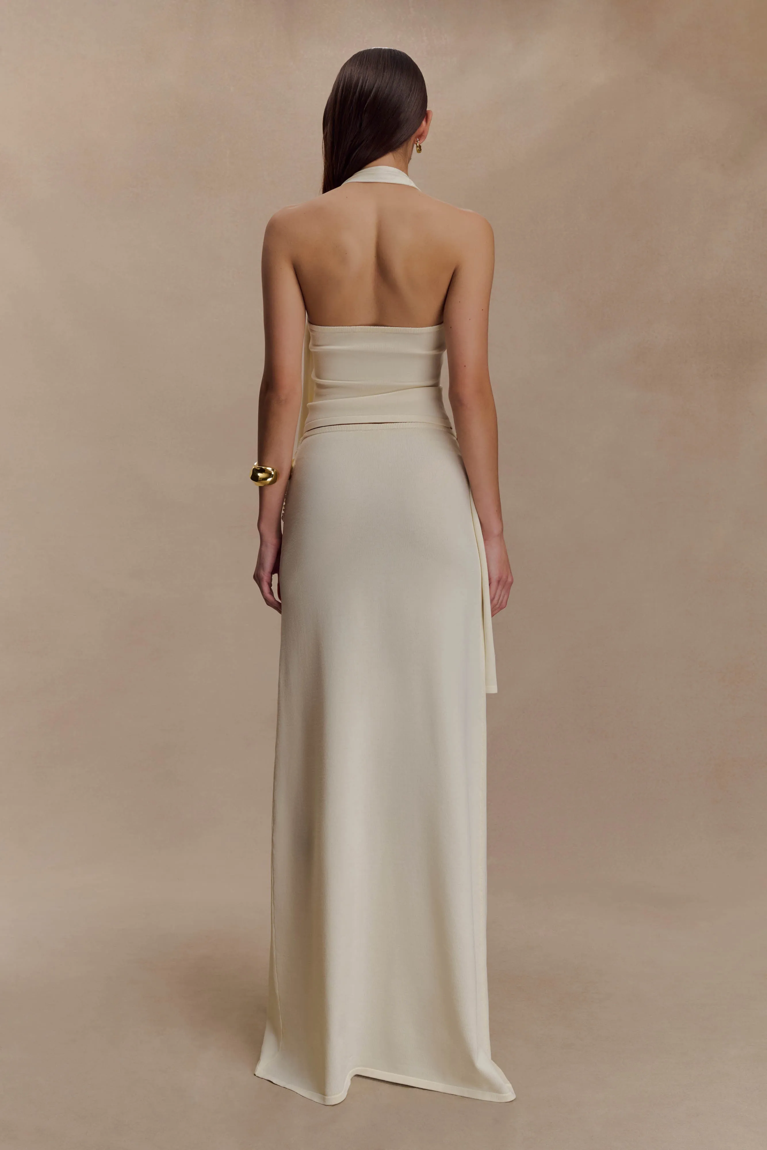 Layered Panel Design Bowie Low Rise Knit Maxi Skirt - Ivory