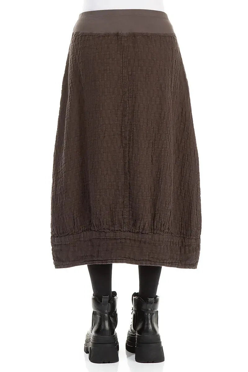 Forest Brown Textured Linen Midi Skirt Crochet Style Leg Elongating