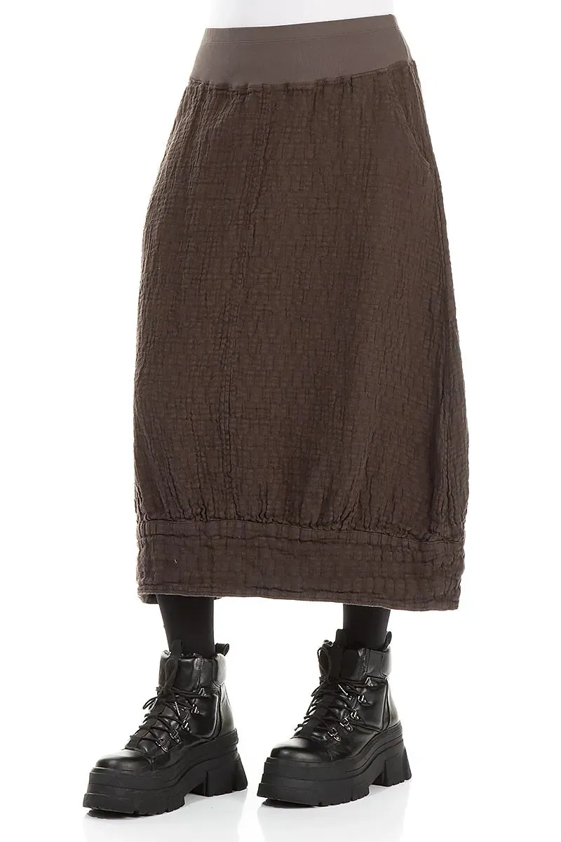 Stylist Pick Relaxed Vibes Forest Brown Textured Linen Midi Skirt