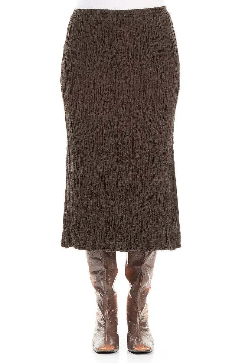 Fair trade Forest Brown Textured Silk Linen Pencil Skirt