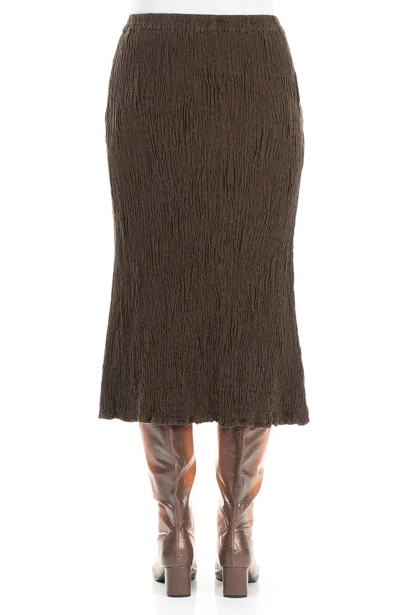 Satin feel Sleek Styling Forest Brown Textured Silk Linen Pencil Skirt