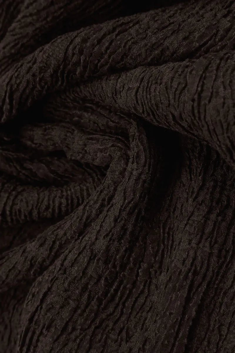 Forest Brown Textured Silk Linen Pencil Skirt City Mood