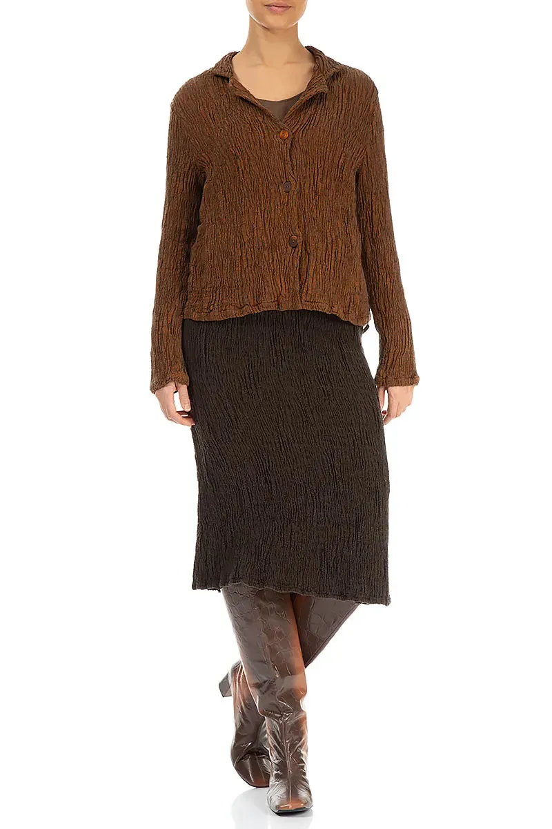 Forest Brown Textured Silk Linen Pencil Skirt Fresh Aesthetic Outfit Moodset