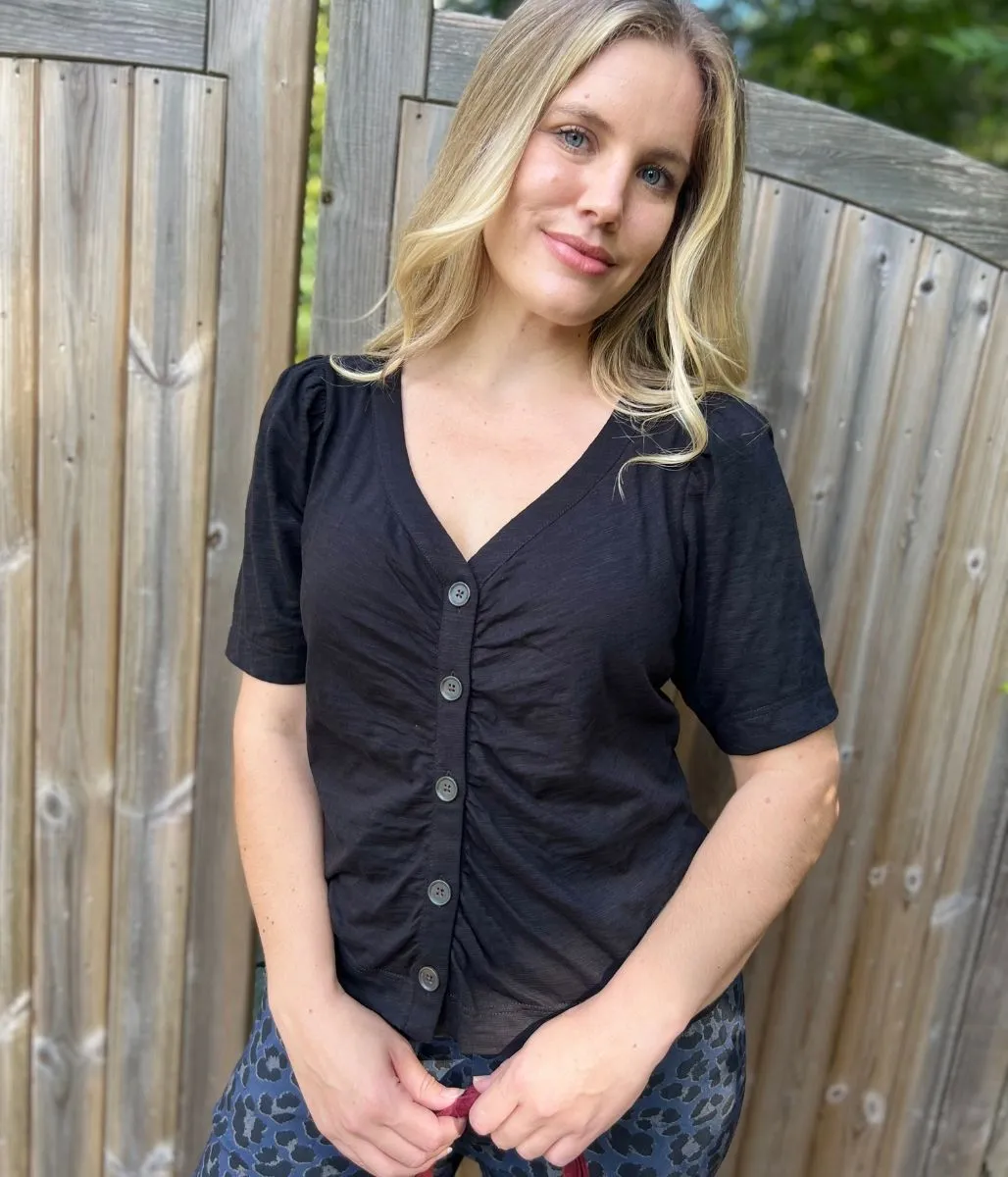 Black Button Through Ruched Top AntiStaticTechnology