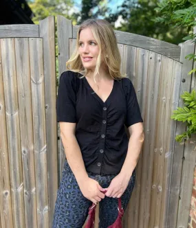 Weather Protection Black Button Through Ruched Top