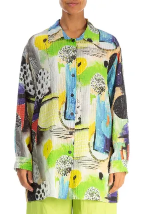 Loose Artmaze Textured Silk Shirt Seamless Side Panels