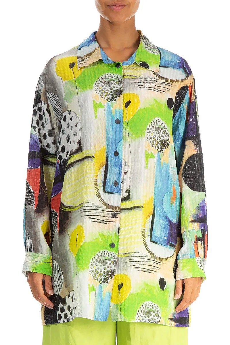 Loose Artmaze Textured Silk Shirt Seamless Side Panels