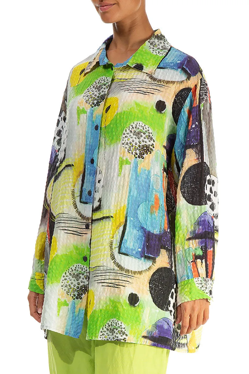 Loose Artmaze Textured Silk Shirt Shimmer Effect