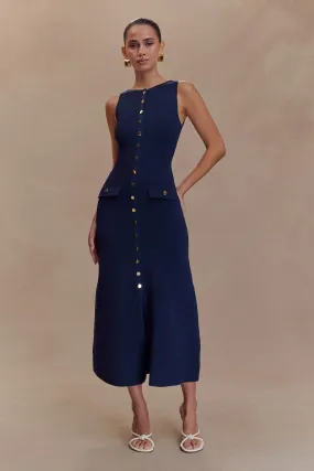 Invisible-Zip Fit Easy Sawyer Sleeveless Buttoned Maxi Dress - Navy