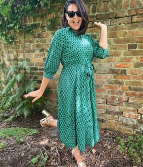 Smooth-Lining Green Geo Print Midi Shirt Dress
