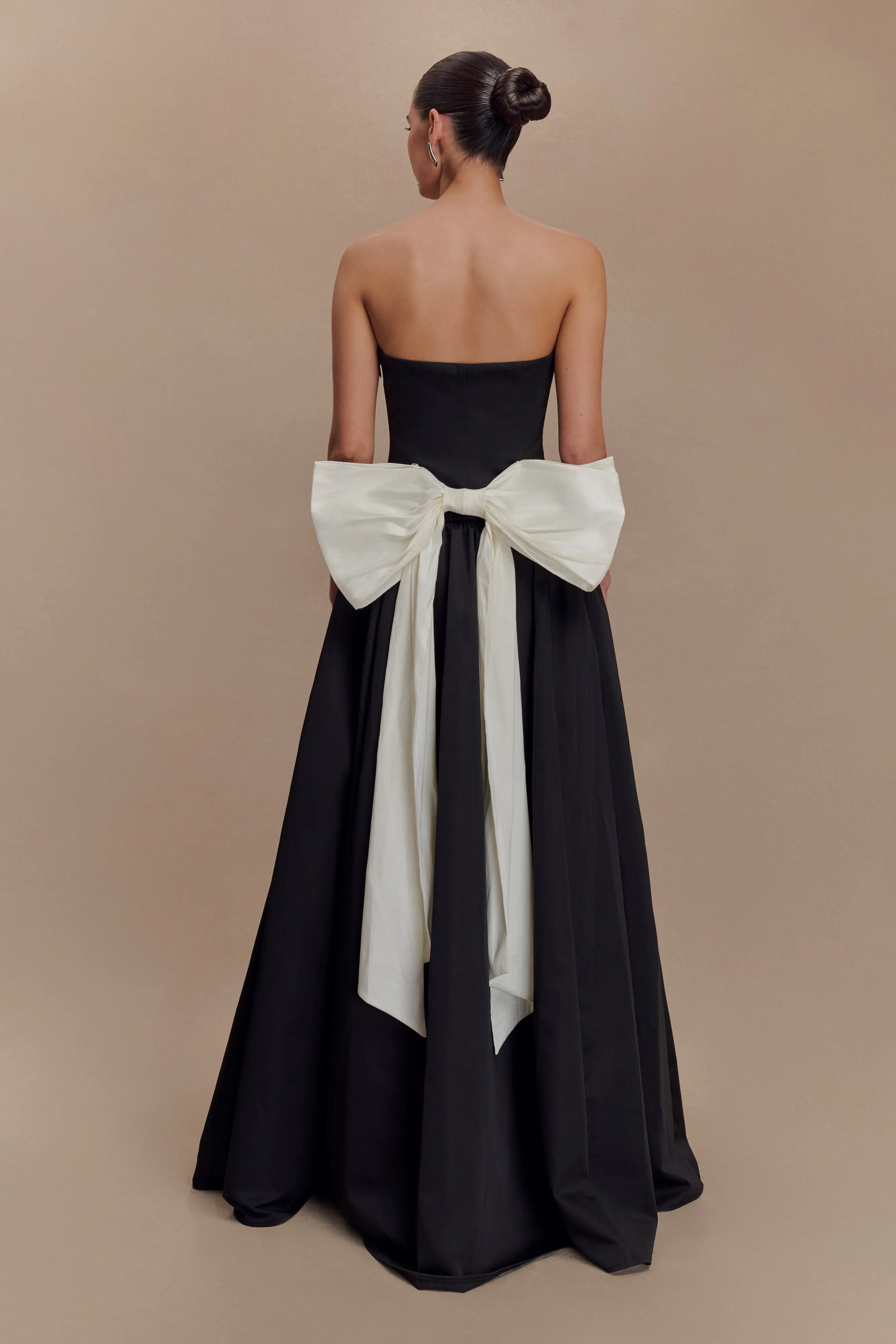 Front Ruffle Frances Strapless Bow Maxi Dress - Black