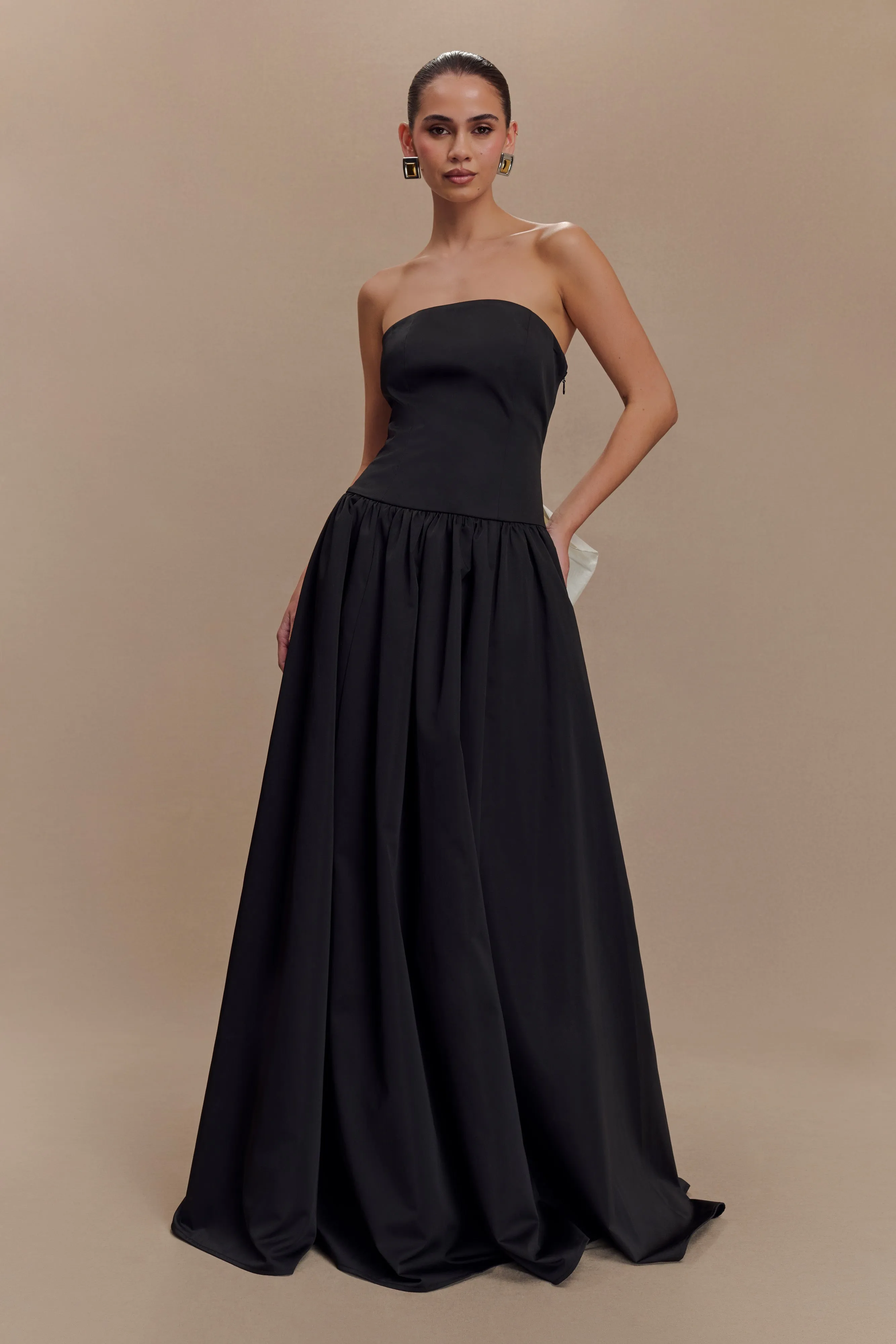 Frances Strapless Bow Maxi Dress - Black Comfy Fit Wear Smart Lines