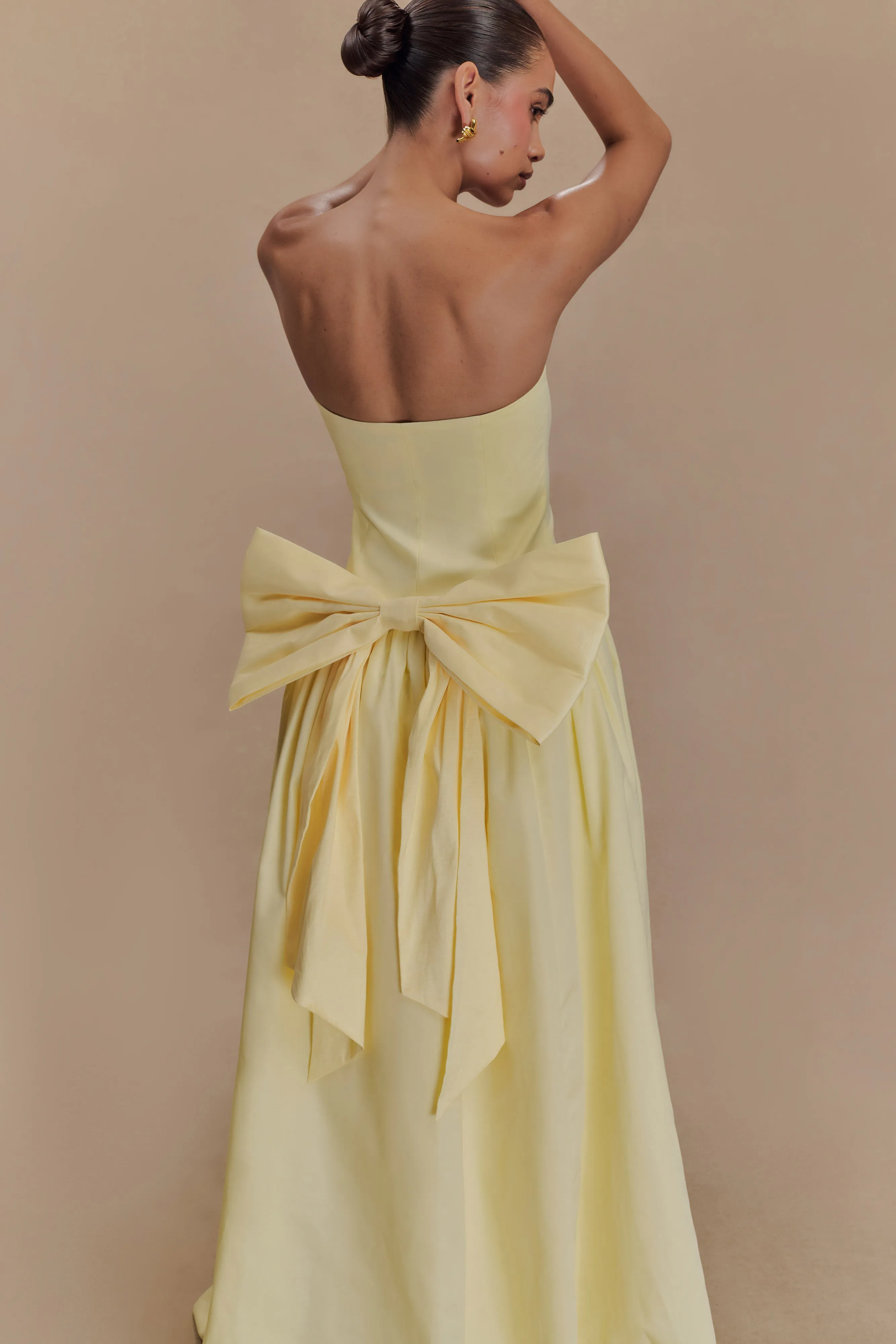 Art Event Pure Tone Frances Strapless Bow Maxi Dress - Lemon