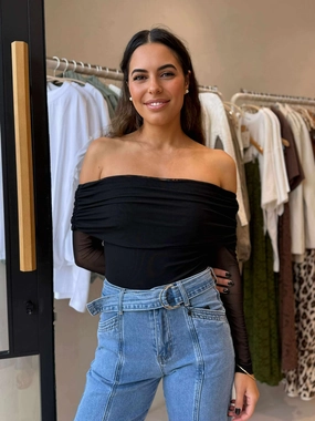 FRANCESCA BODYSUIT - BLACK Easycare V-neck Blouse