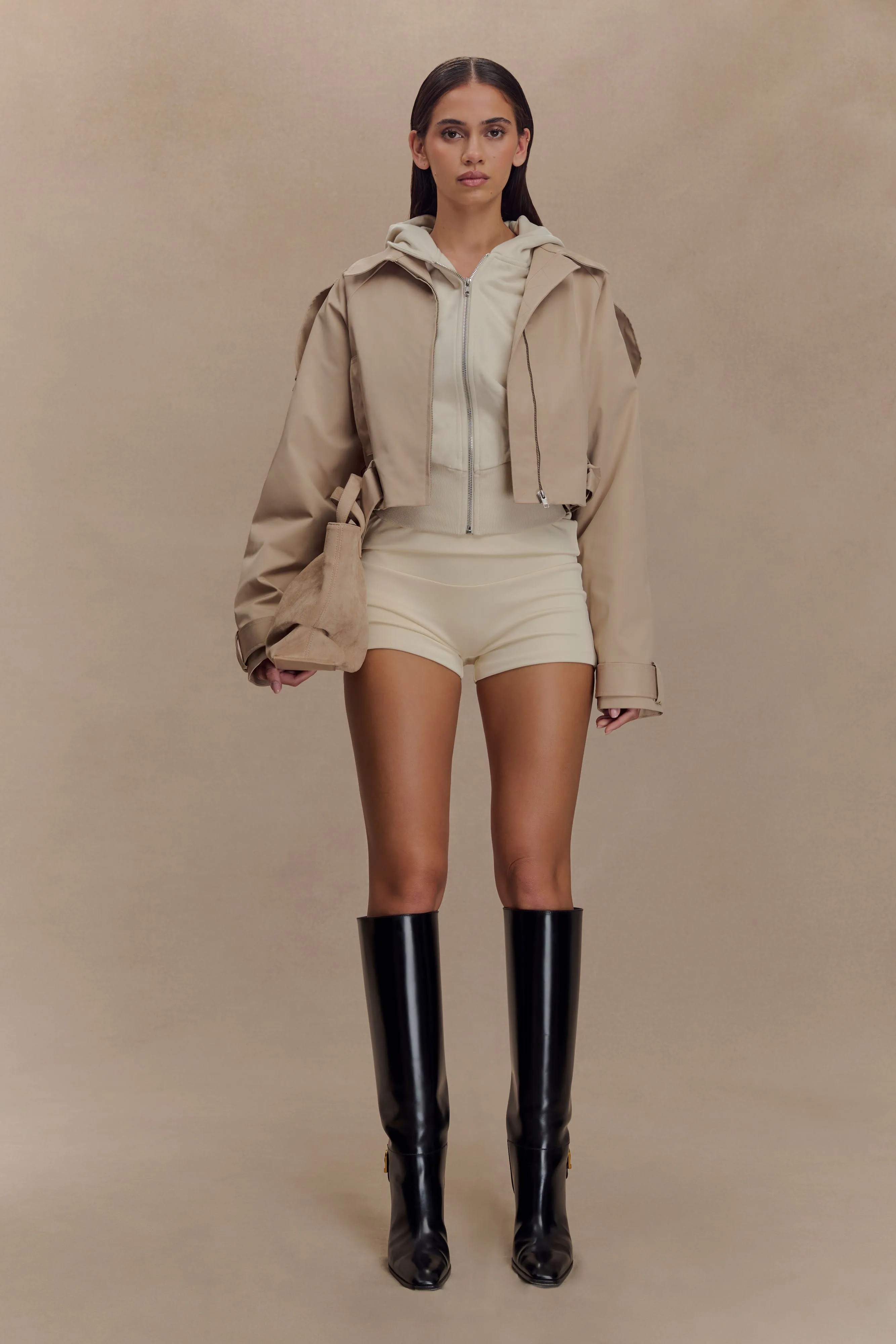 Frank Cropped Collared Jacket - Camel ShrinkResistantFabric Thermal Insulation