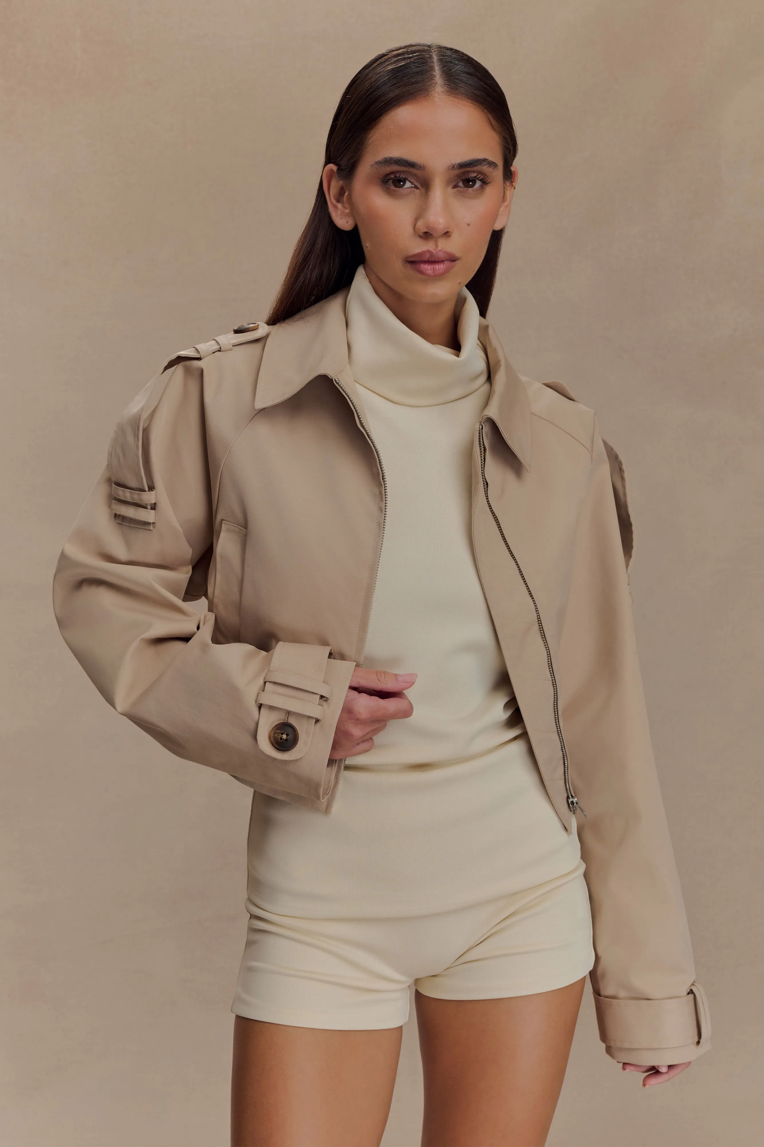 Frank Cropped Collared Jacket - Camel Breathable Design Urban Edge