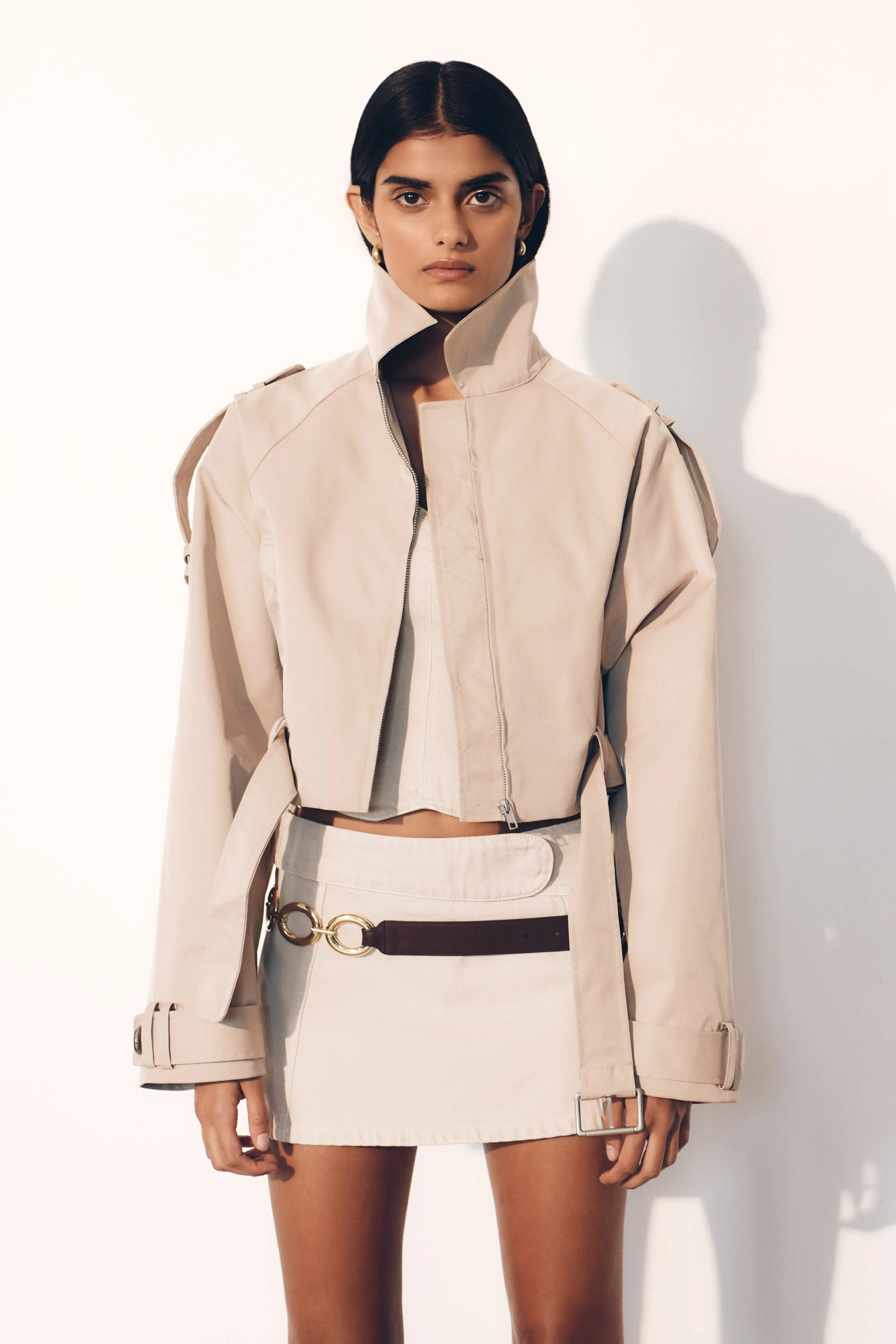 Frank Cropped Collared Jacket - Camel Climate Responsive Textile Sustainable Packaging
