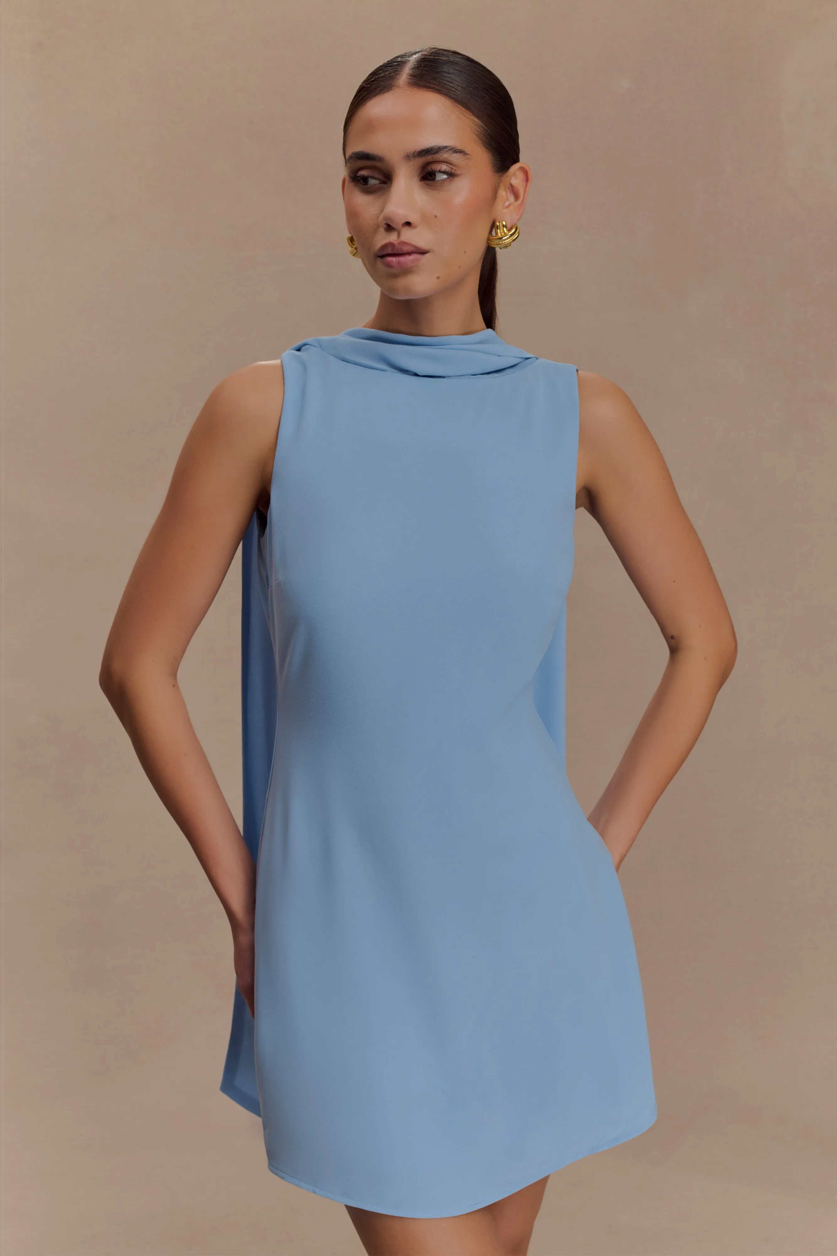 Wynter Scarf Draped Mini Dress - Sky Blue Luxe Fit