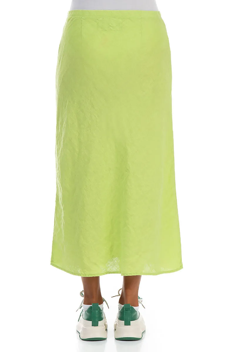Twist Front Soft Focus Straight Lime Linen Skirt