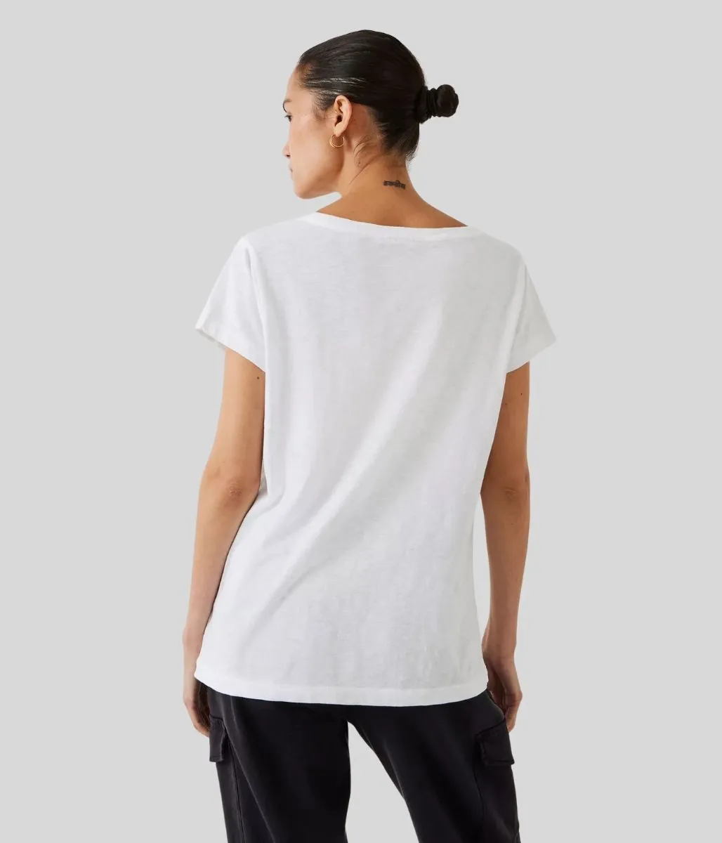 Casual Trend PreShrunk Cotton White Hari Cotton Slub Scoop Neck T-Shirt