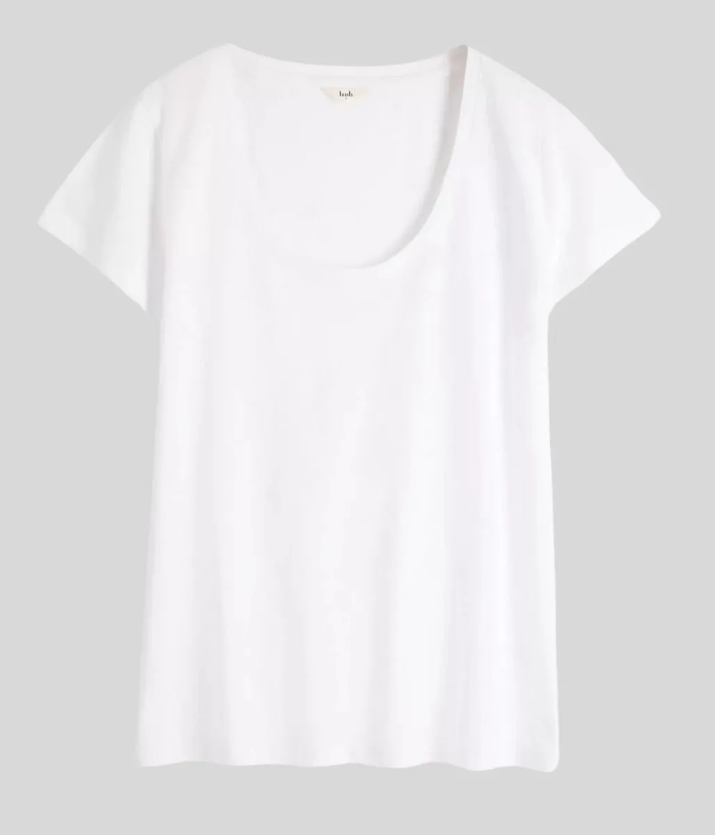 Dream Feel MeshVentilation White Hari Cotton Slub Scoop Neck T-Shirt