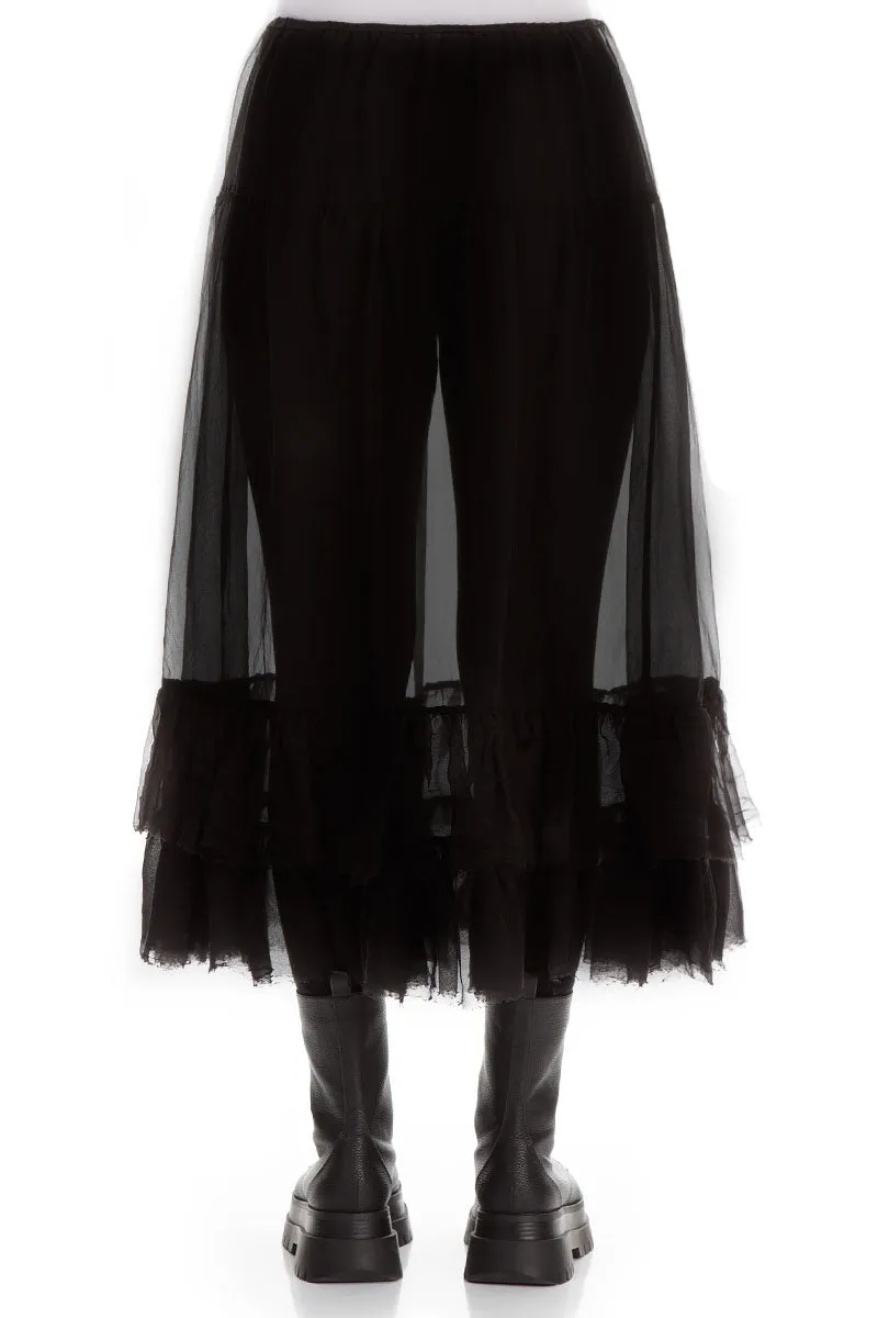 Frilled Black Silk Chiffon Underskirt Basic Layers