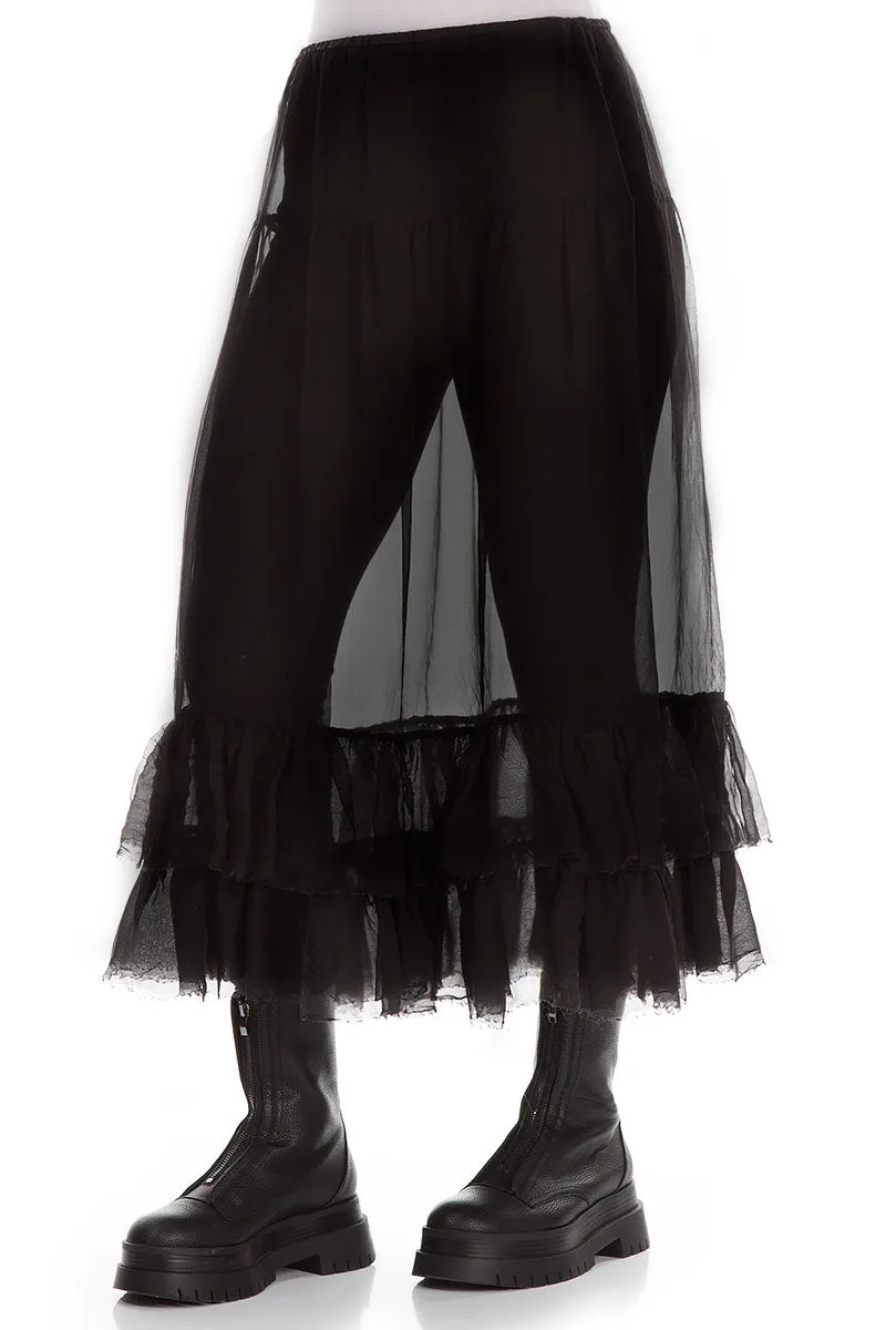 Cozy Movement Frilled Black Silk Chiffon Underskirt