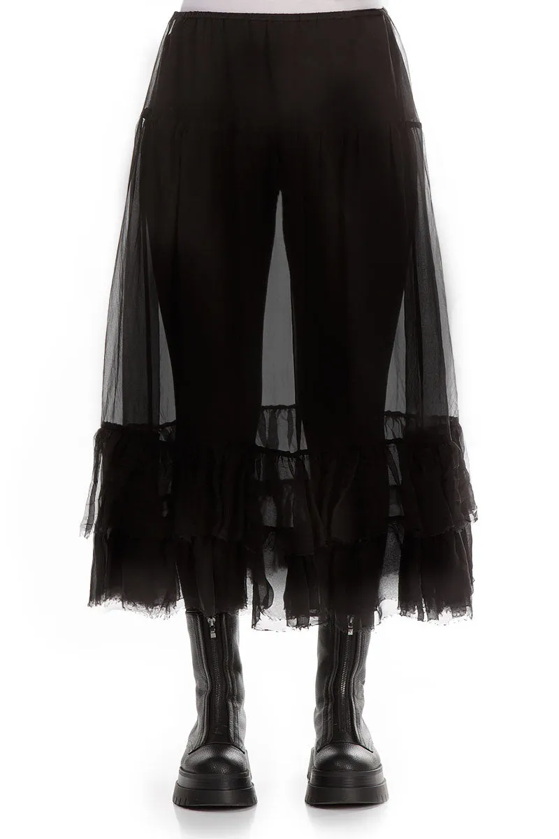 Balanced Outfit Frilled Black Silk Chiffon Underskirt